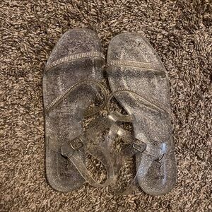 Clear Glitter Sandals with Rhinestone Straps